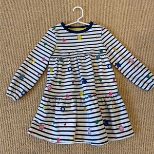 Mini Boden Kids' Tiered Sweatshirt Dress-Navy/ Ivory Stripe, Size 4-5Y